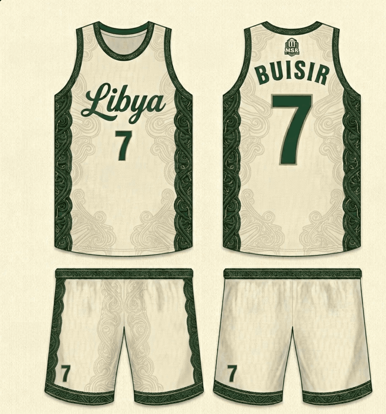 Front and back design of an AI-assisted Libya basketball uniform concept