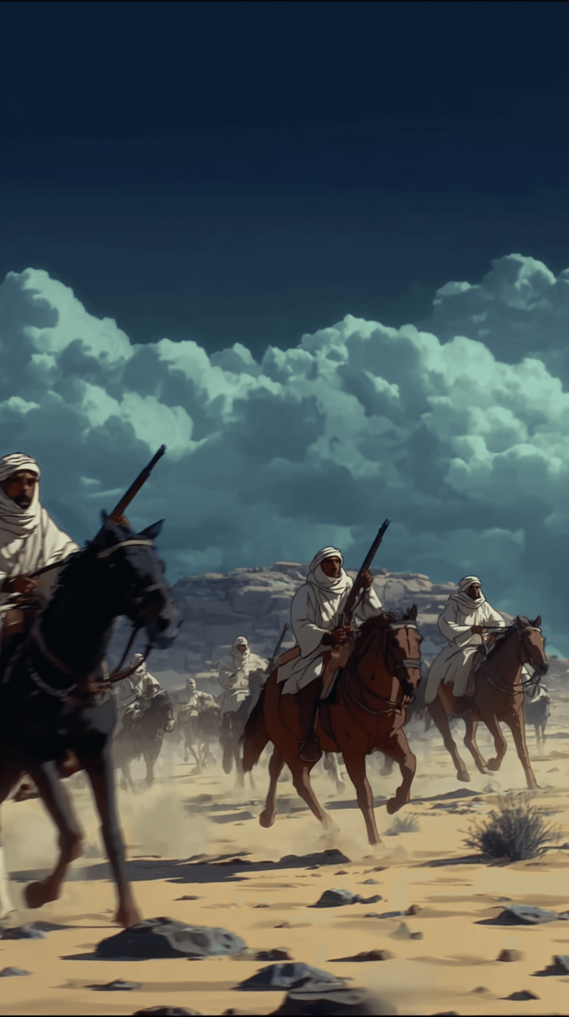 AI-illustrated Libyan resistance riders